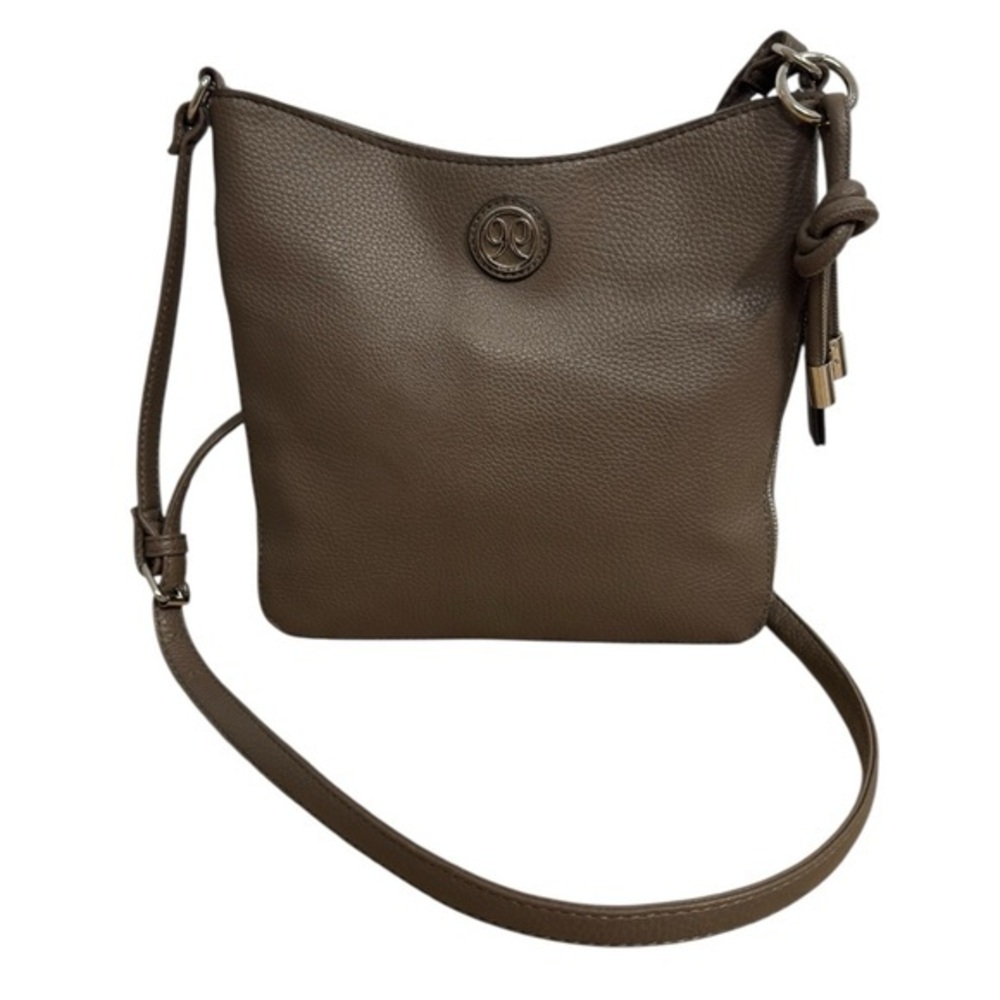 Nine West Taupe Faux Leather Crossbody Bag Zip Top Adjustable Strap Shoulder